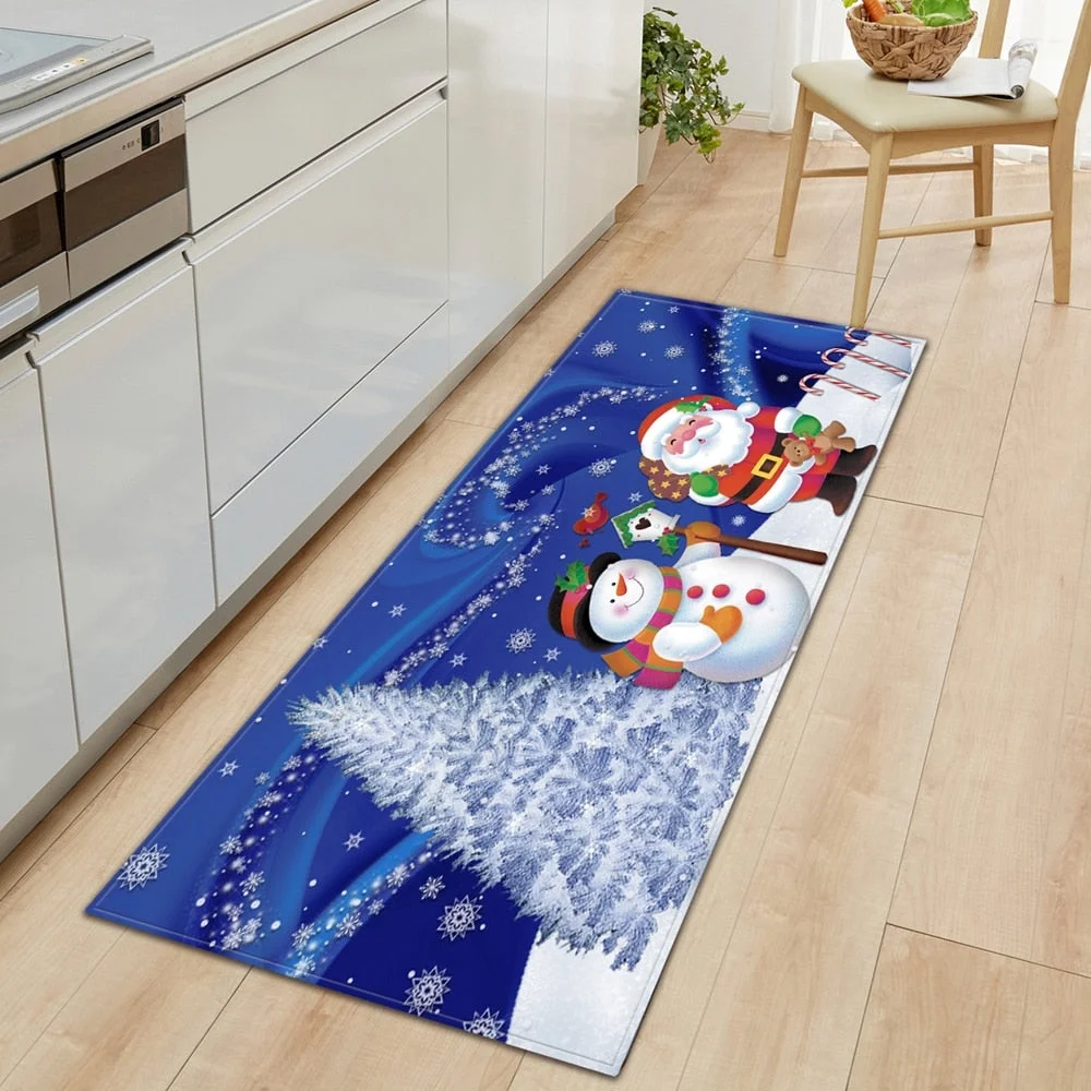 Christmas Kitchen Rug Home Entrance Doormat Living Room Bedroom Children Decoration Carpet Hallway Bathroom Anti-Slip Floor Mat