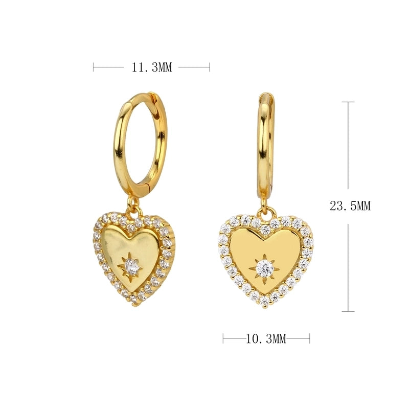 1 Pair 925 Sterling Silver Zircon Heart Shape Solid Color Drop Earrings