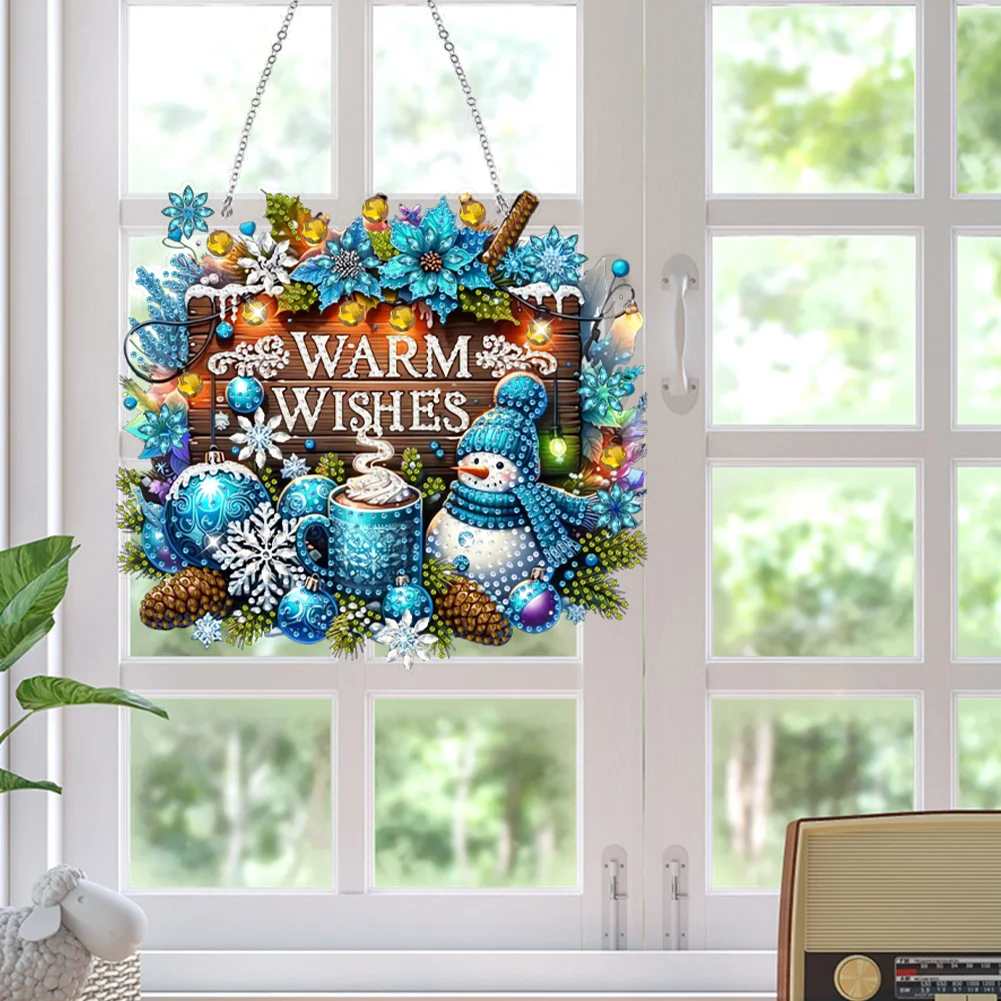 DIY Christmas Snowman Wooden Special Shaped Diamond Painting Hanging Home Decorations