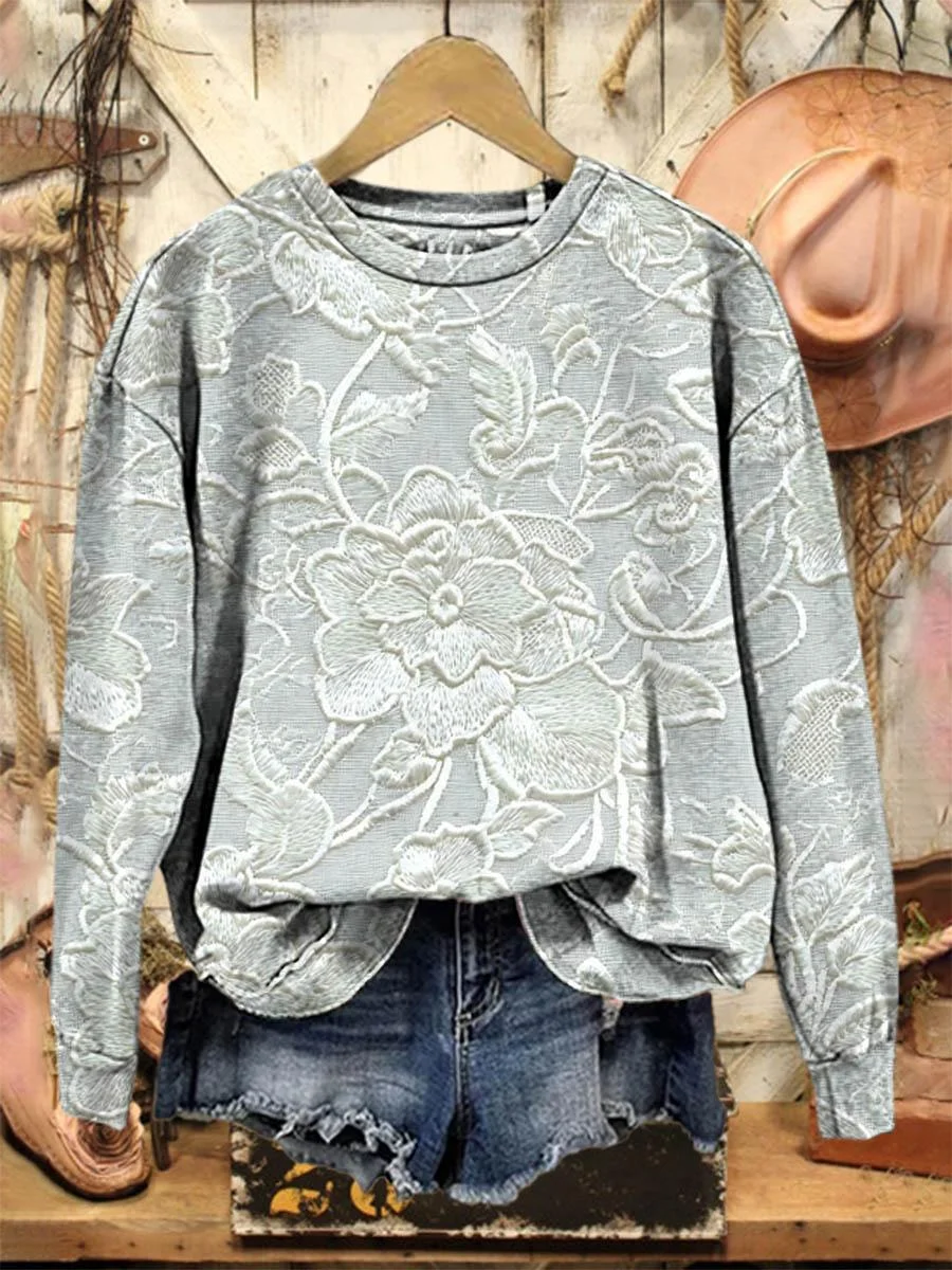 Vintage Lovely Lace Floral Pattern Art Print Casual Sweatshirt