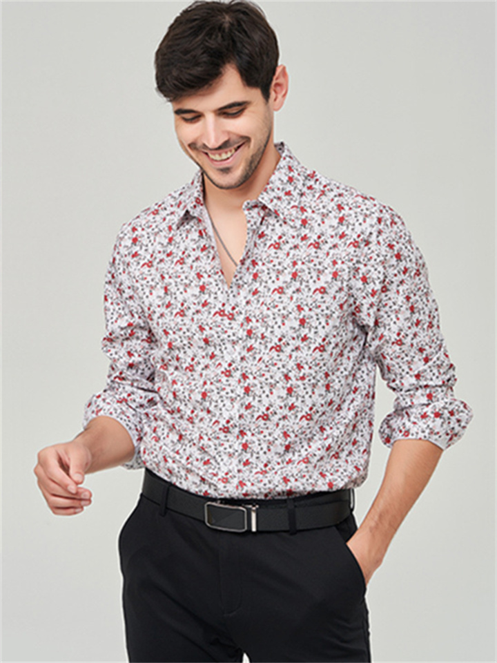 Men's Light Casual Light Floral Single-breasted Slim Shirt Men's Long-sleeved Loose Style Men's Cardigan