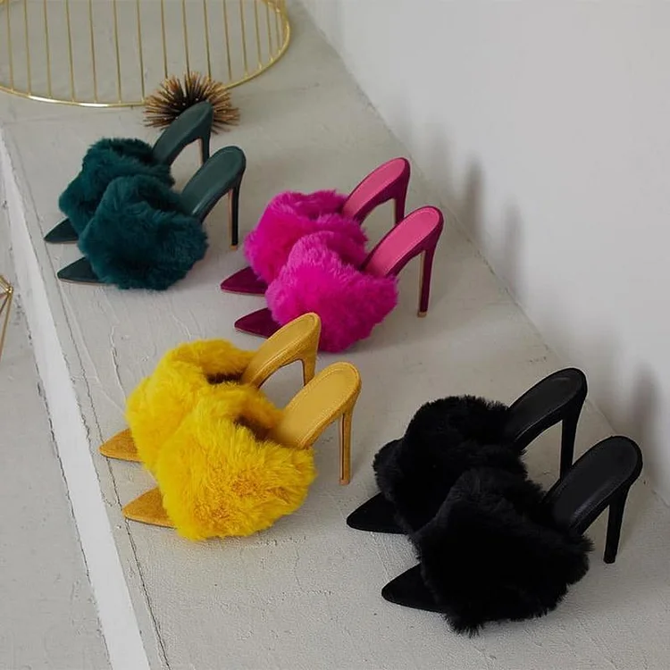 Luxury Rabbit Fur High Heel Sandals