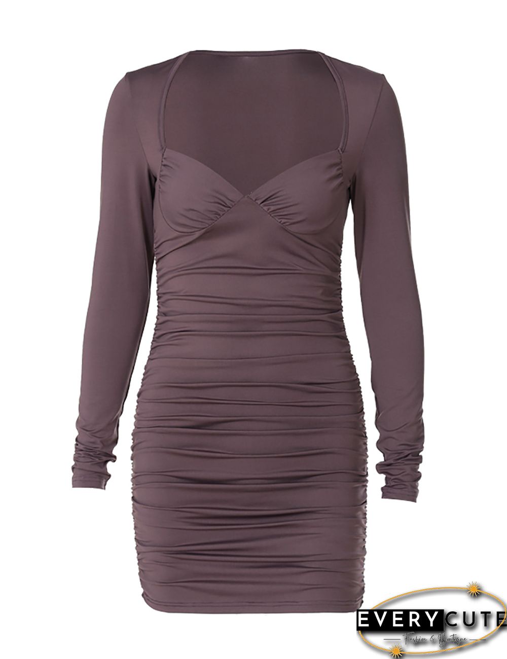 Purple Tube Pleated Long Sleeve Mini Dress