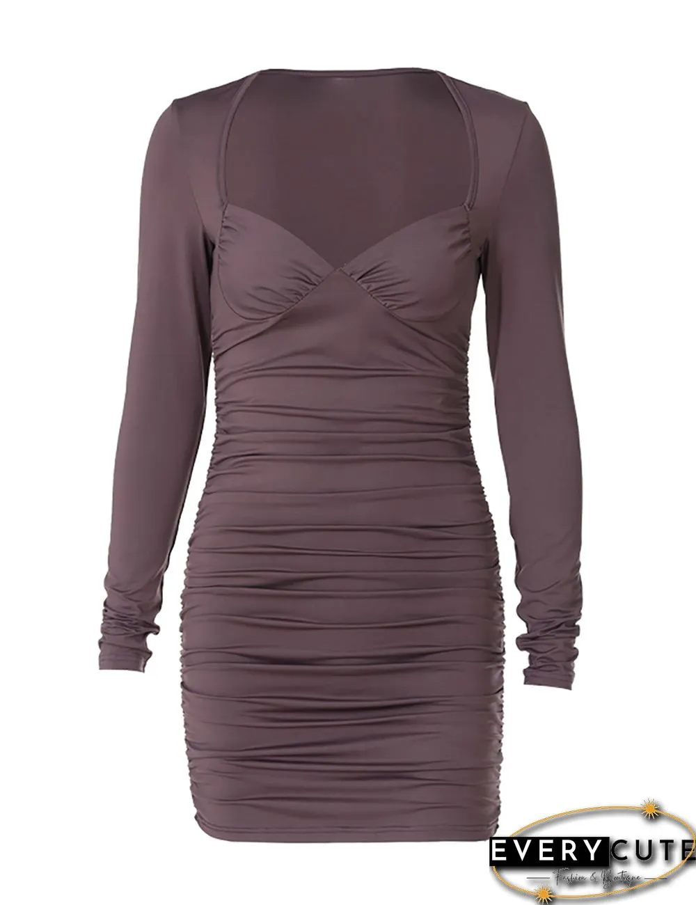 Purple Tube Pleated Long Sleeve Mini Dress
