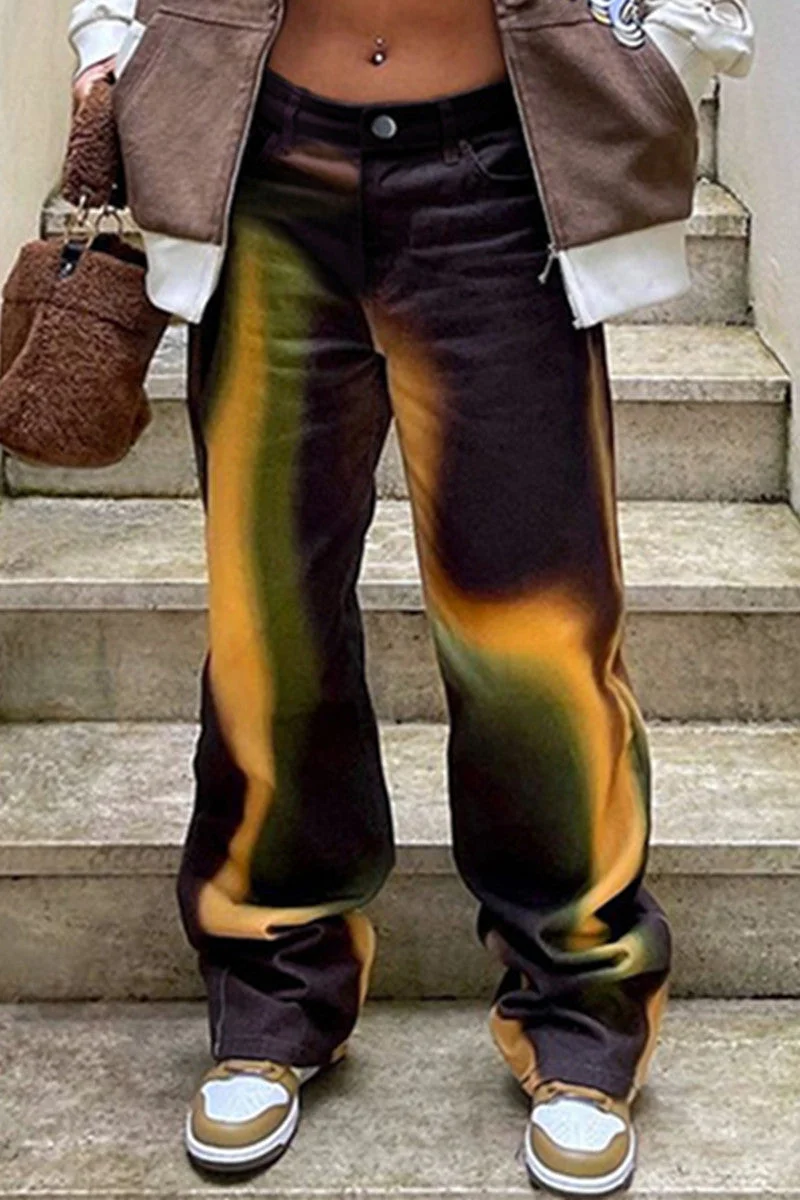 Fashion Casual Print Basic Regular Mid Waist Trousers
