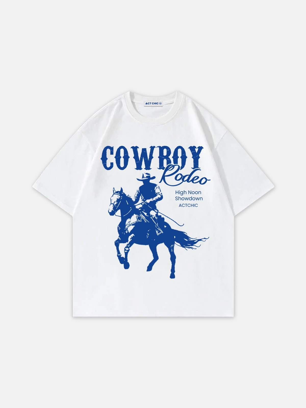 White Act Chic Cowboy Print Oversized Tee Front