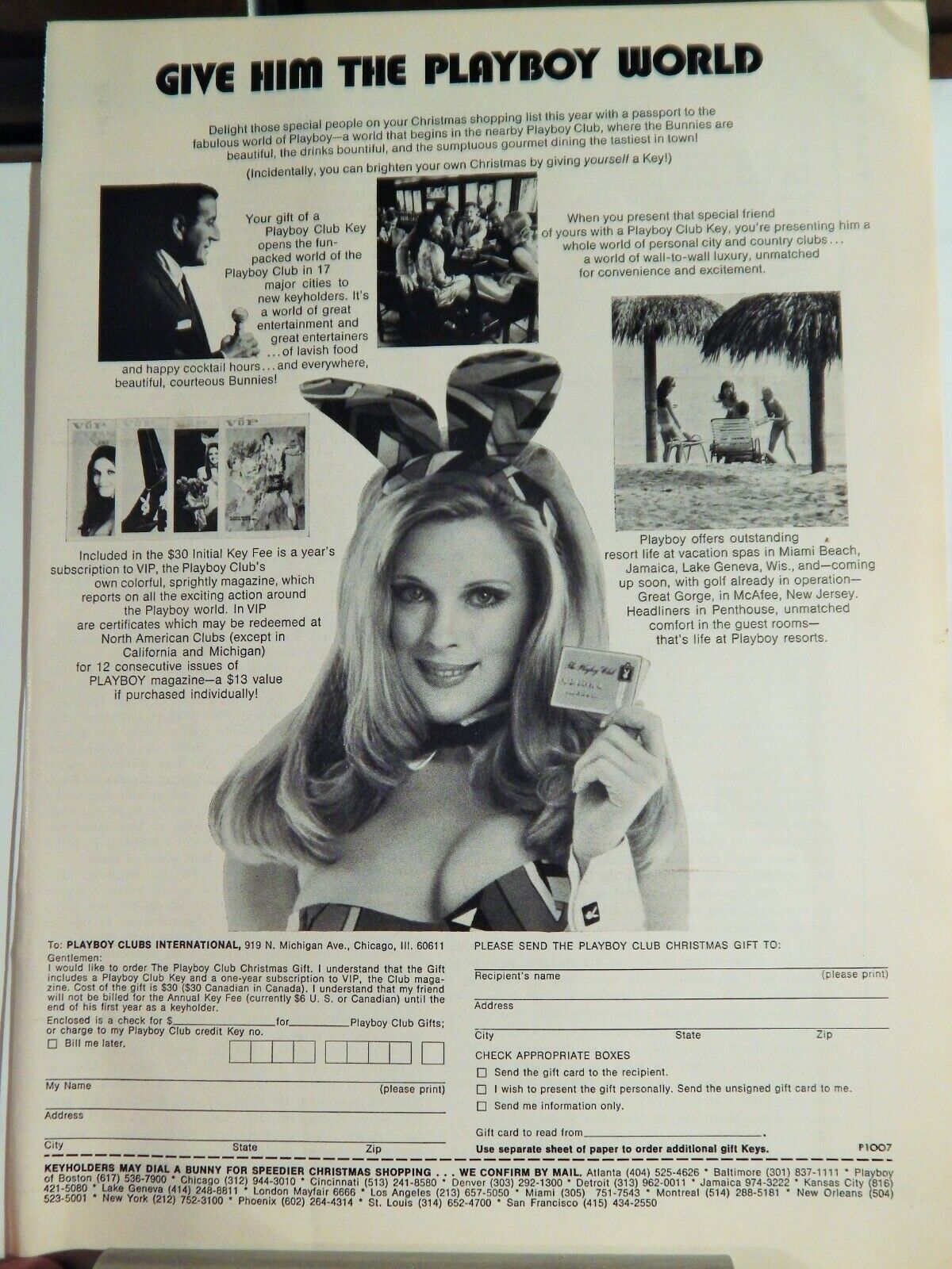 PLAYBOY CLUBS INTERNATIONAL 1971 VINTAGE Photo Poster painting AD, RARE SOUGHT EPHEMERA