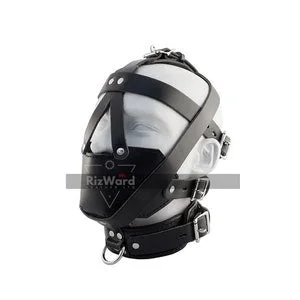 pornhint Pornhint Black 100% Genuine Leather Total Lockdown Head Harness With Leather Straps | Leather Bondage Restraint  BDSM Mask | Leather Gimp Hood Mask