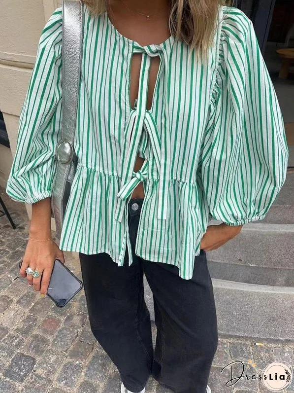 New Fashion Striped Personalized Mid-Long Sleeve Shirt