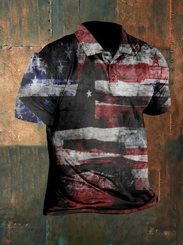 Men's Vintage Flag Print Polo Shirt