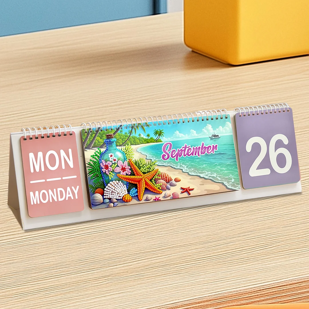2026 Beautiful Flower DIY Diamond Art Painting Desk Calendar Special Shaped Drill Monthly Flip Tabletop Calendar Kit for Adults Beginners Gift Home Office Decor