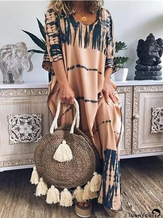 Casual Dress T Shirt Dress Tee Dress Sheath Dress Long Dress Maxi Dress Tie Dye Print Spring Summer Crew Neck Loose Fit S M L XL XXL for Women