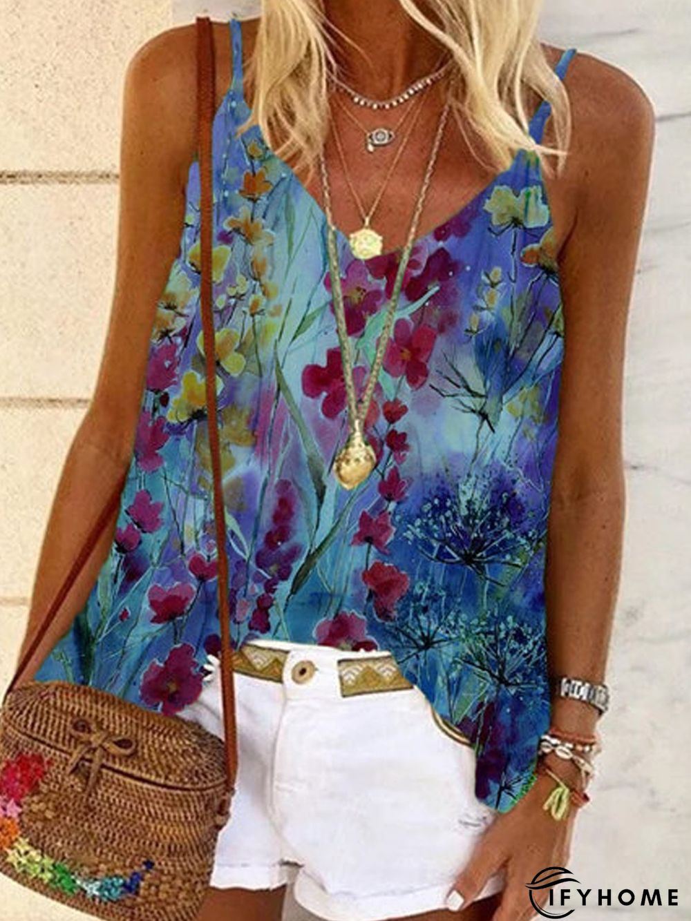 Plus Size Sleeveless V Neck Vintage Shirts & Tops | IFYHOME