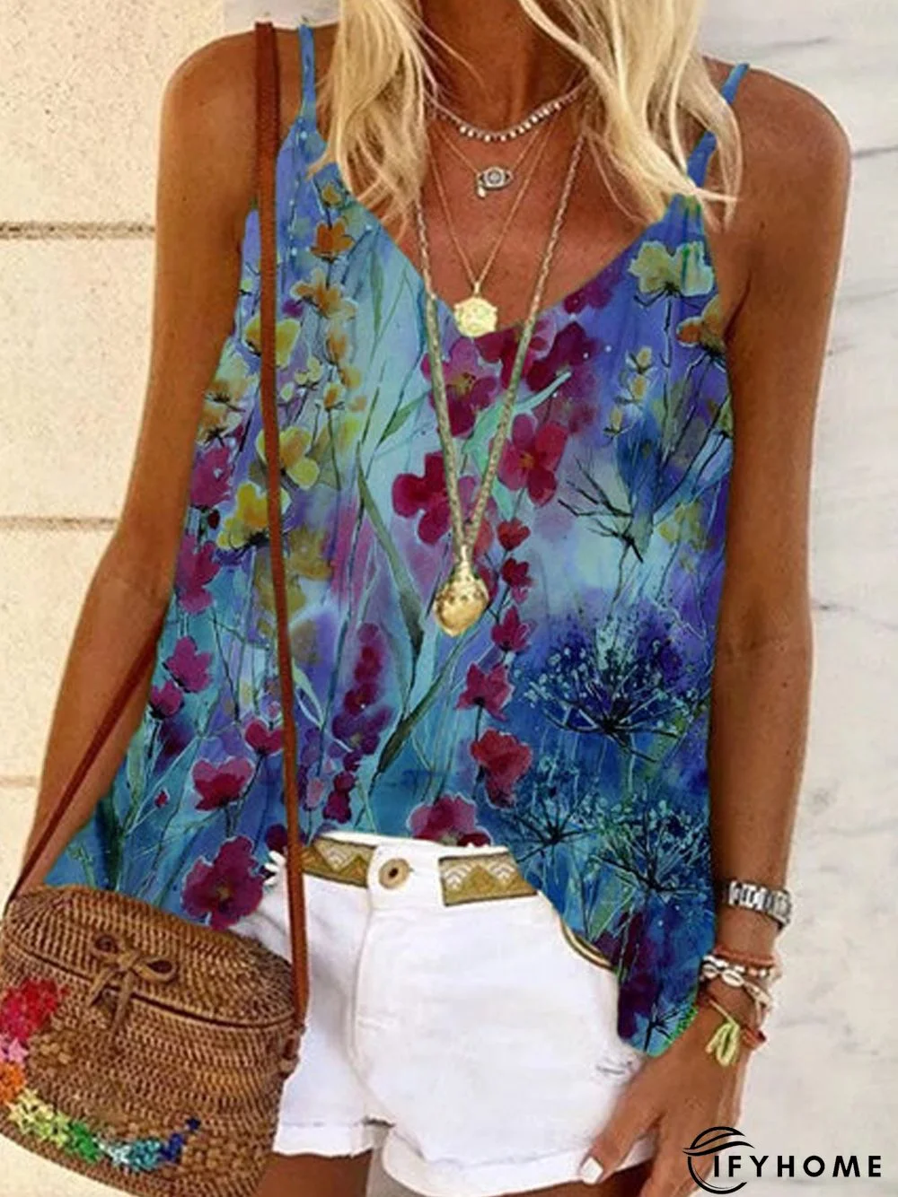 Plus Size Sleeveless V Neck Vintage Shirts & Tops | IFYHOME