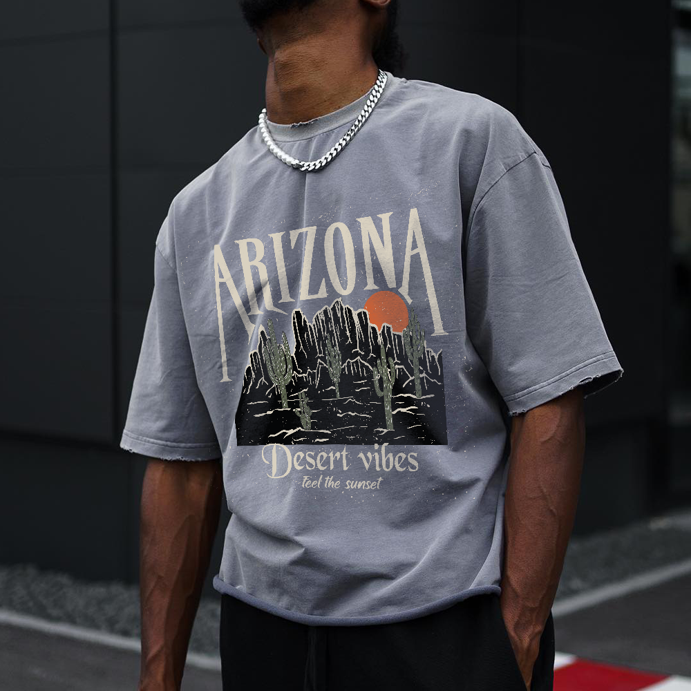Men's Casual Arizona Desert Vibes Teel The Sunset Print T-Shirt