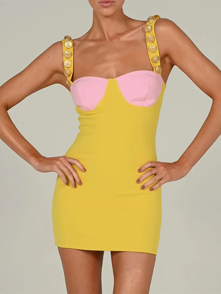 Jacuqeline 2022 Sleeveless Summer Dress Long Sexy Bodycon Clothes for Women Patchwork Backless Button Elegant Dresses Club Party