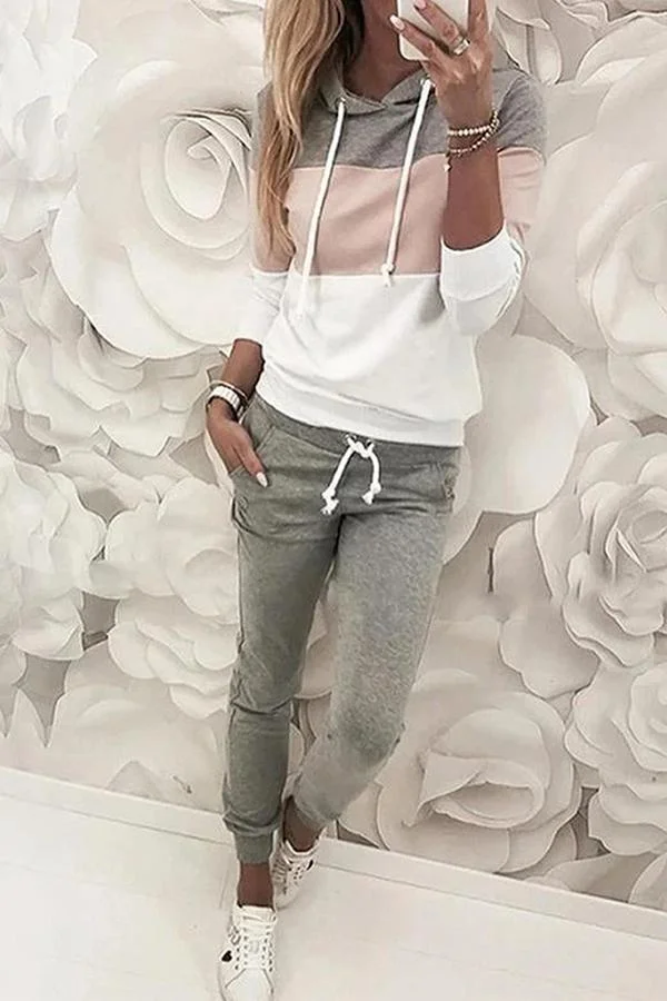 Color Block Casual Hooded Sweatshirt-Allyzone-Allyzone