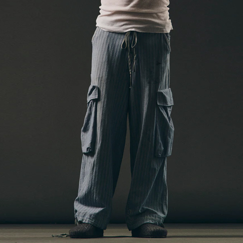 Men's Vintage Striped Cotton Loose Cargo Pants