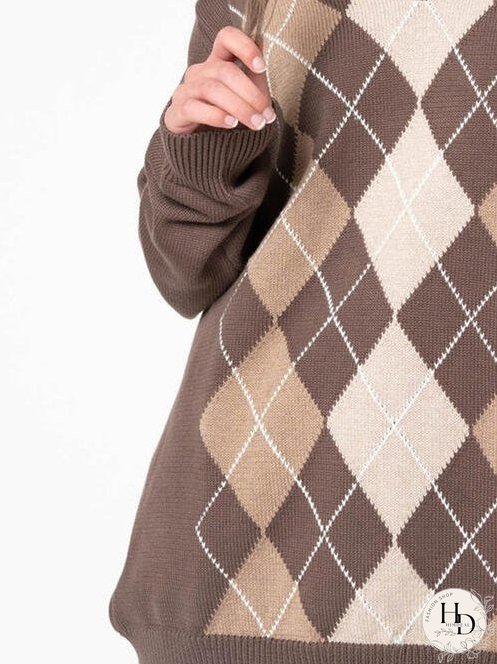 Geometric V-Neck Long Sleeve Sweater