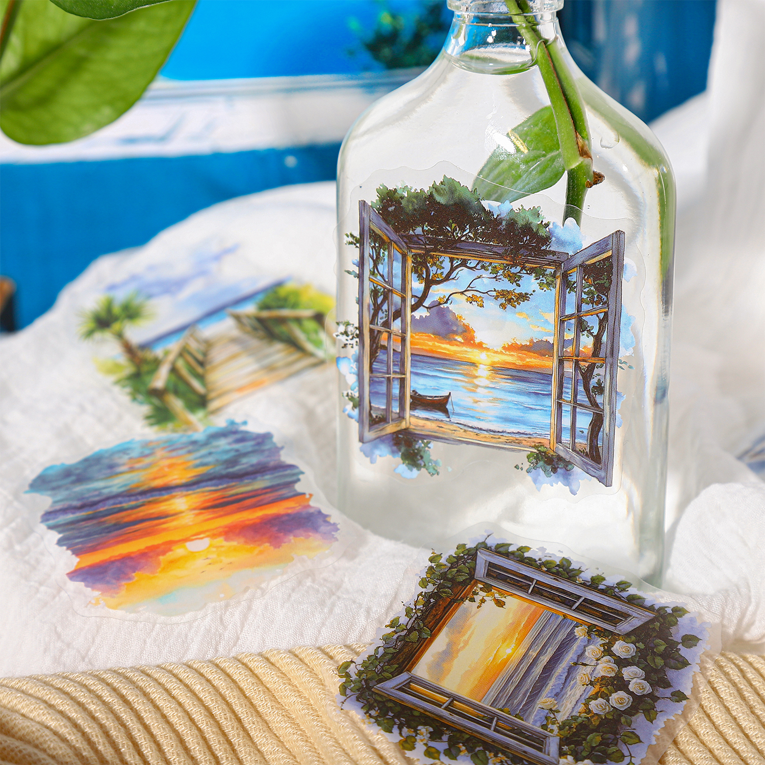 PET 스티커 - One Window One World 시리즈 빈티지 식물 꽃 나무 테두리 풍경