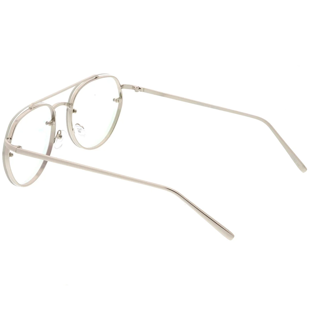 Modern Round Aviator Eyeglasses Slim Brow Bar Rimless Clear Flat Lens  59mm