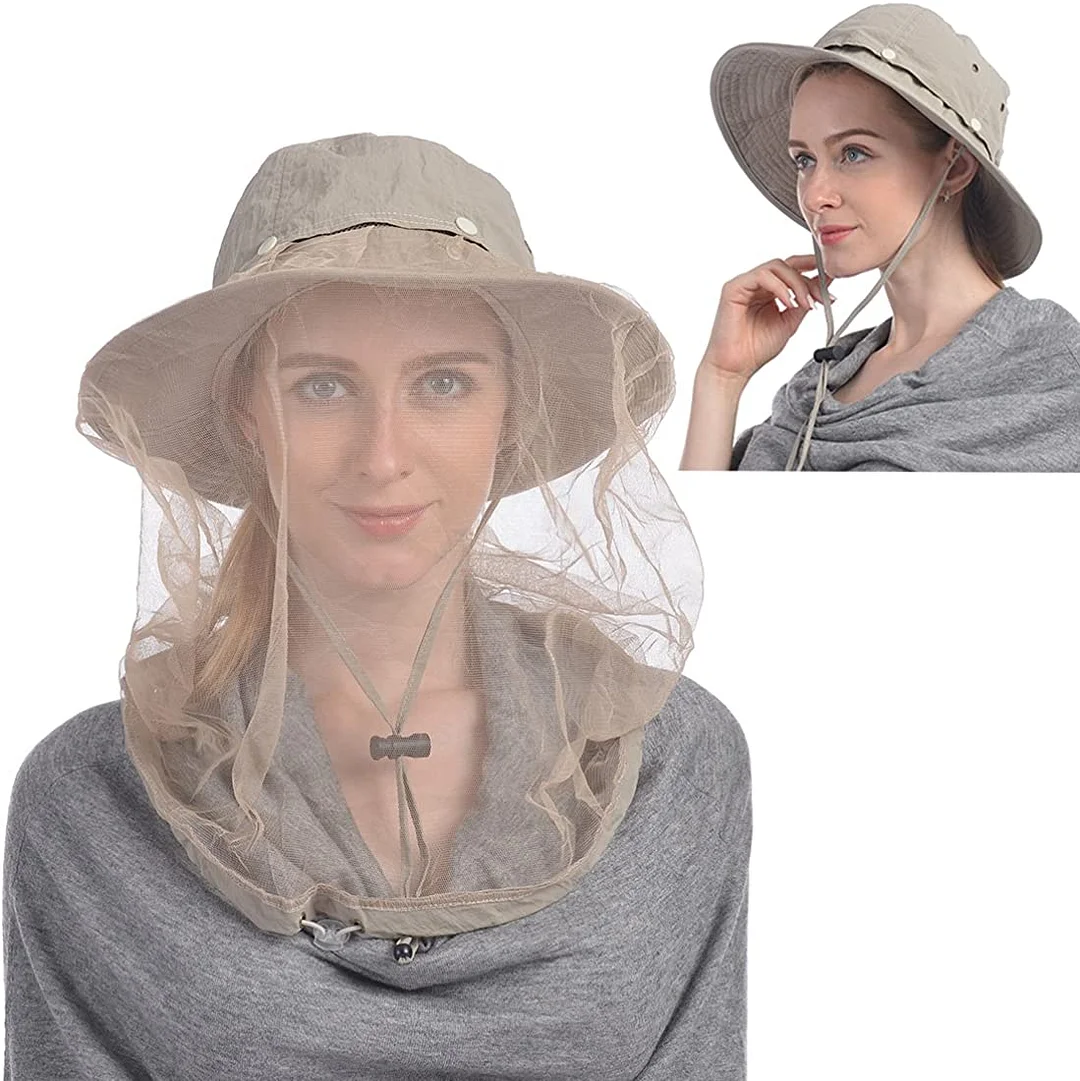 Mosquito Head Net Hat, Safari Hat Sun Hat with Hidden Net from Insects