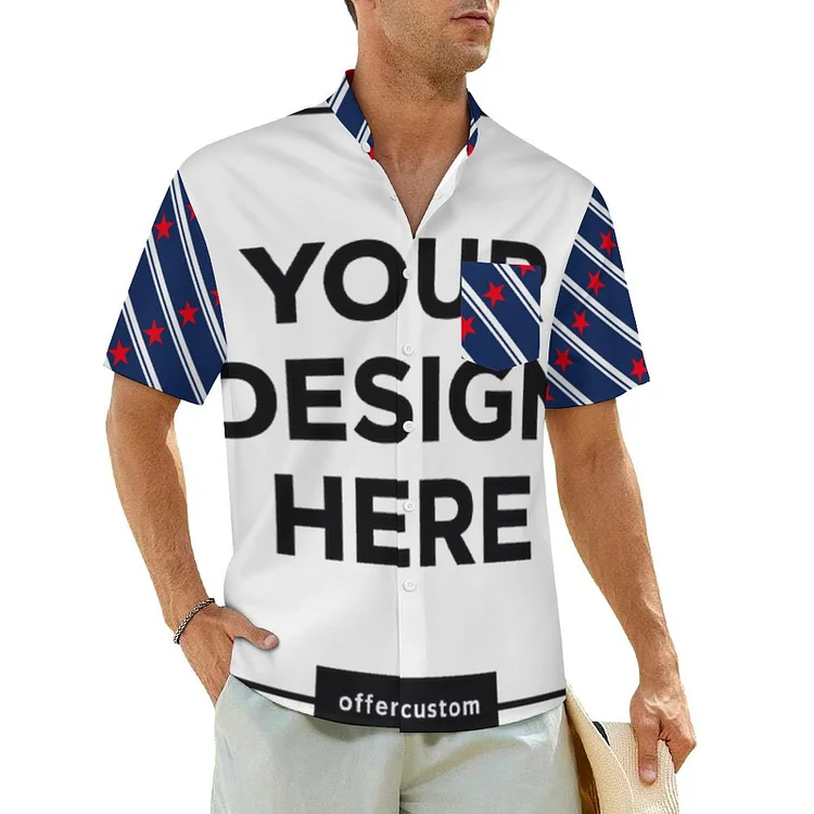 Multiple Images Personalized Design Men Stand Up Collar Short Sleeved Shirt Full Print