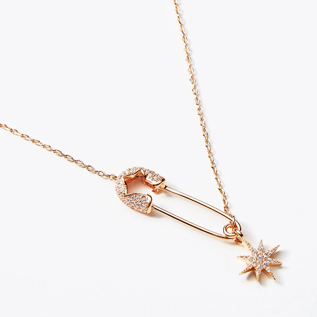 The North Star With Safety Pin "The Faith" Pendant Necklace in Rose Gold
