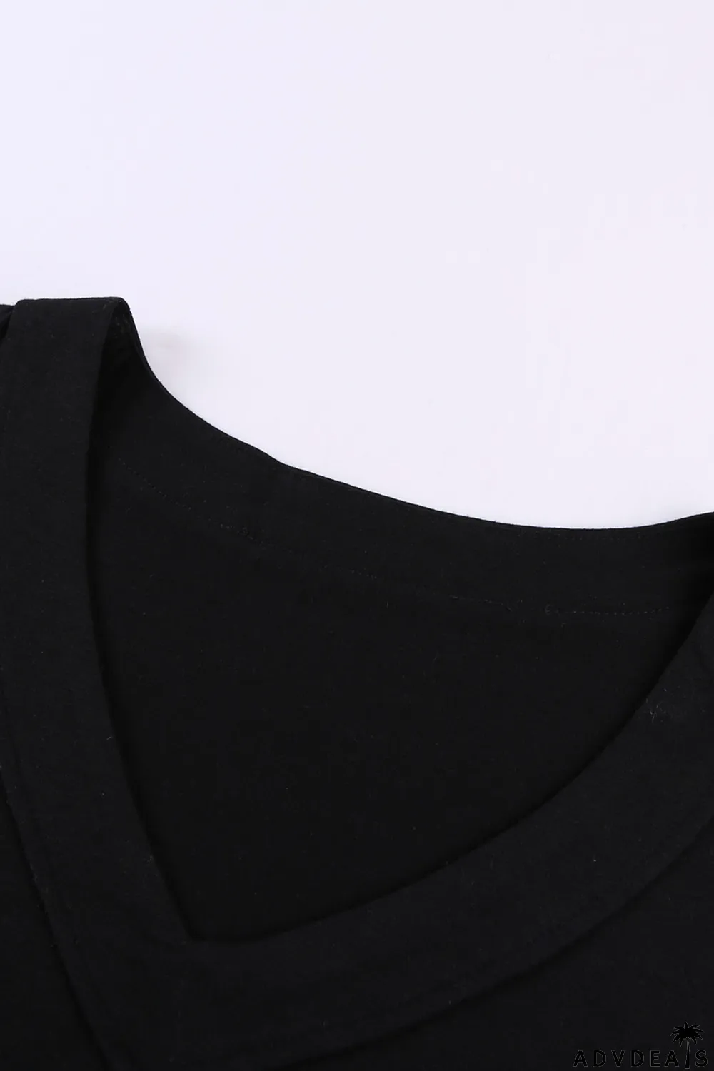 Black Oversized Mineral Wash Cotton Blend V Neck Short Sleeves Top