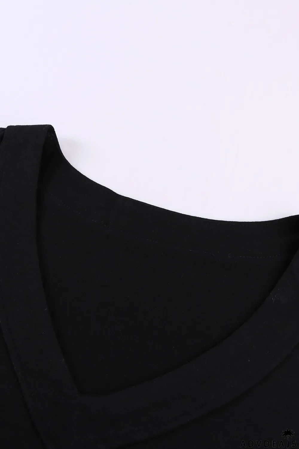 Black Oversized Mineral Wash Cotton Blend V Neck Short Sleeves Top