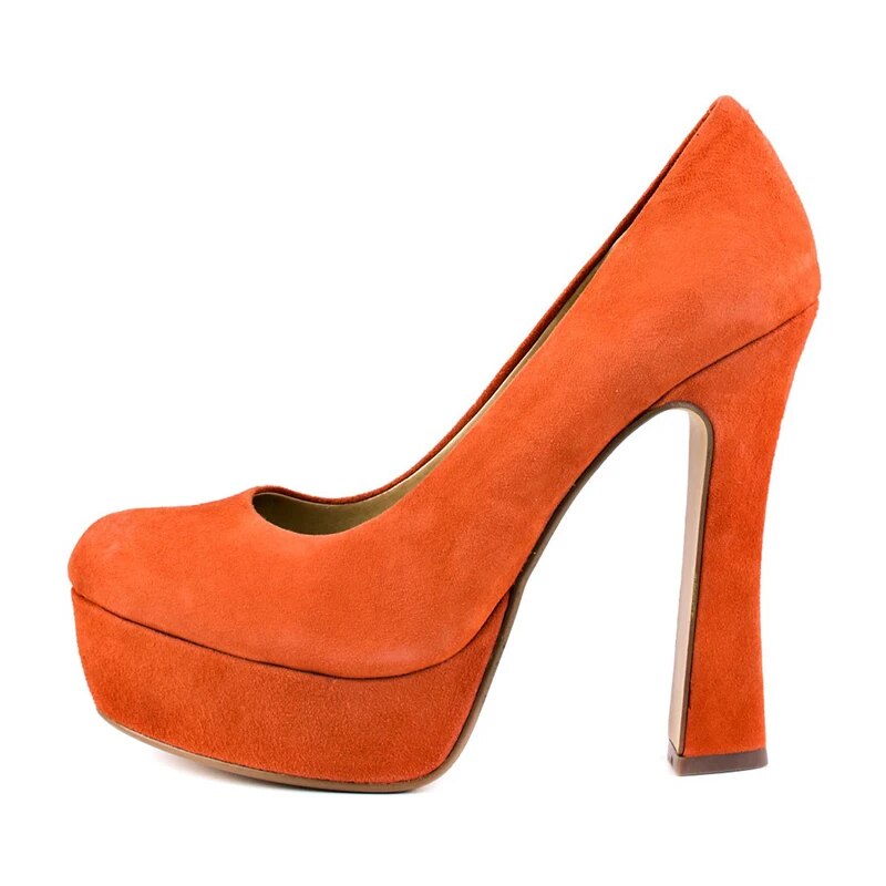 TAAFO Orange Suede Platform High Chunky Heels Women's Pumps Round Toe Ladies Concise Shoes