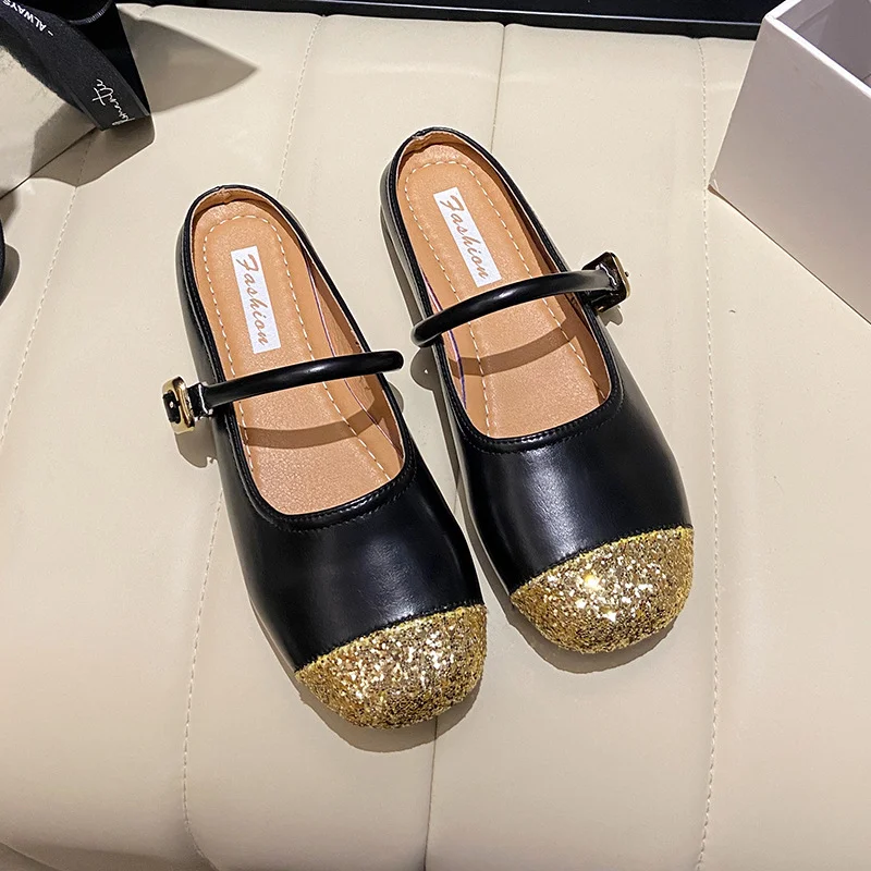 Tanguoant Tanguoant Evening Wind Soft Bottom Shallow Mouth Mary Jane Shoes Female 2024 New Spring / Summer One-Word Belt Vintage French Flat Sheet
