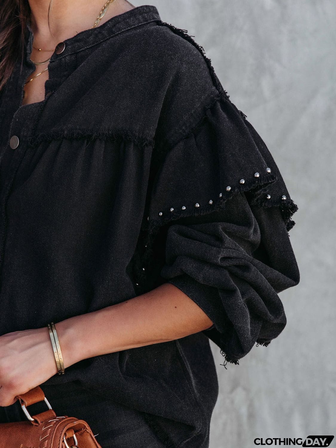 Button Down Raw Hem Denim Jacket