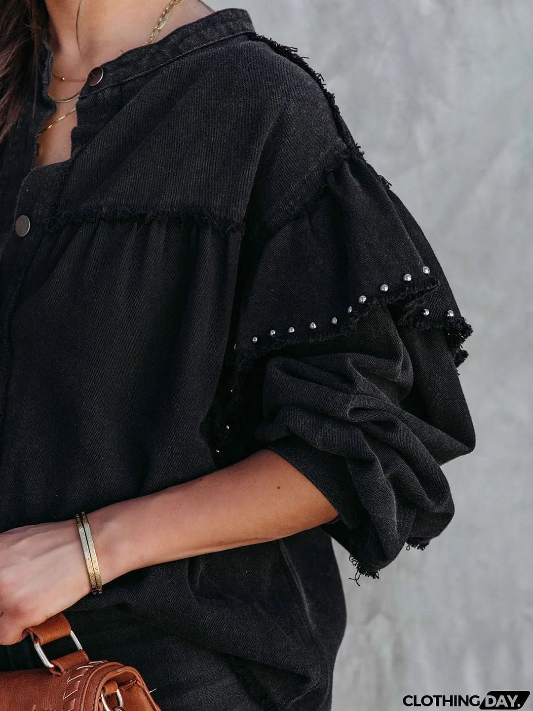 Button Down Raw Hem Denim Jacket