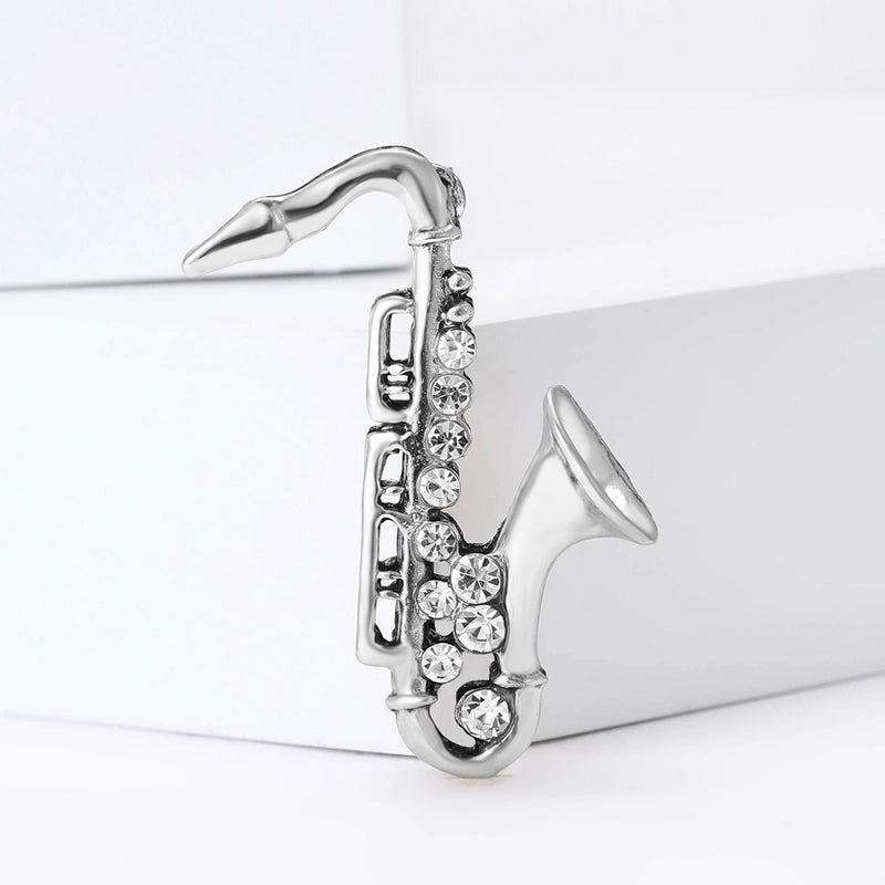 IG Style Pin Saxophone Alloy Inlay Rhinestones Unisex Brooches