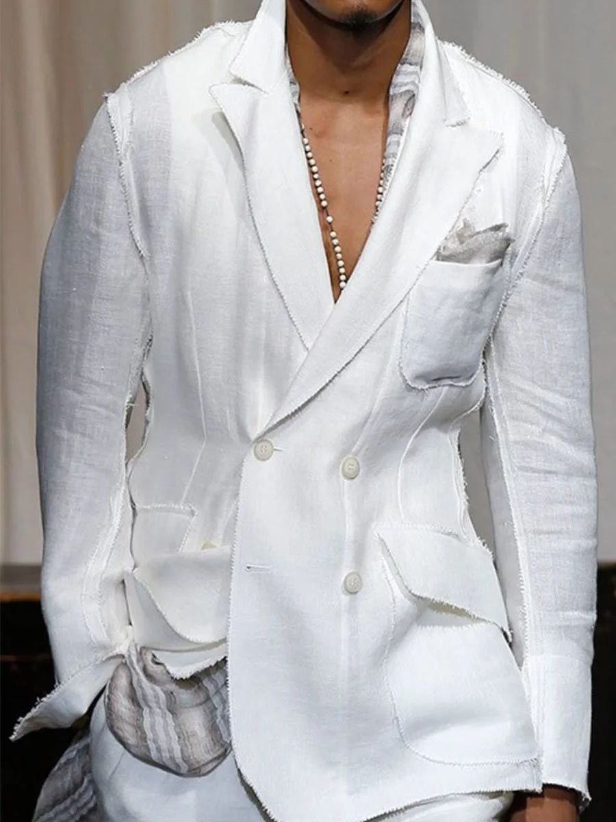Men's Solid Color Casual Cotton And Linen Jacket 