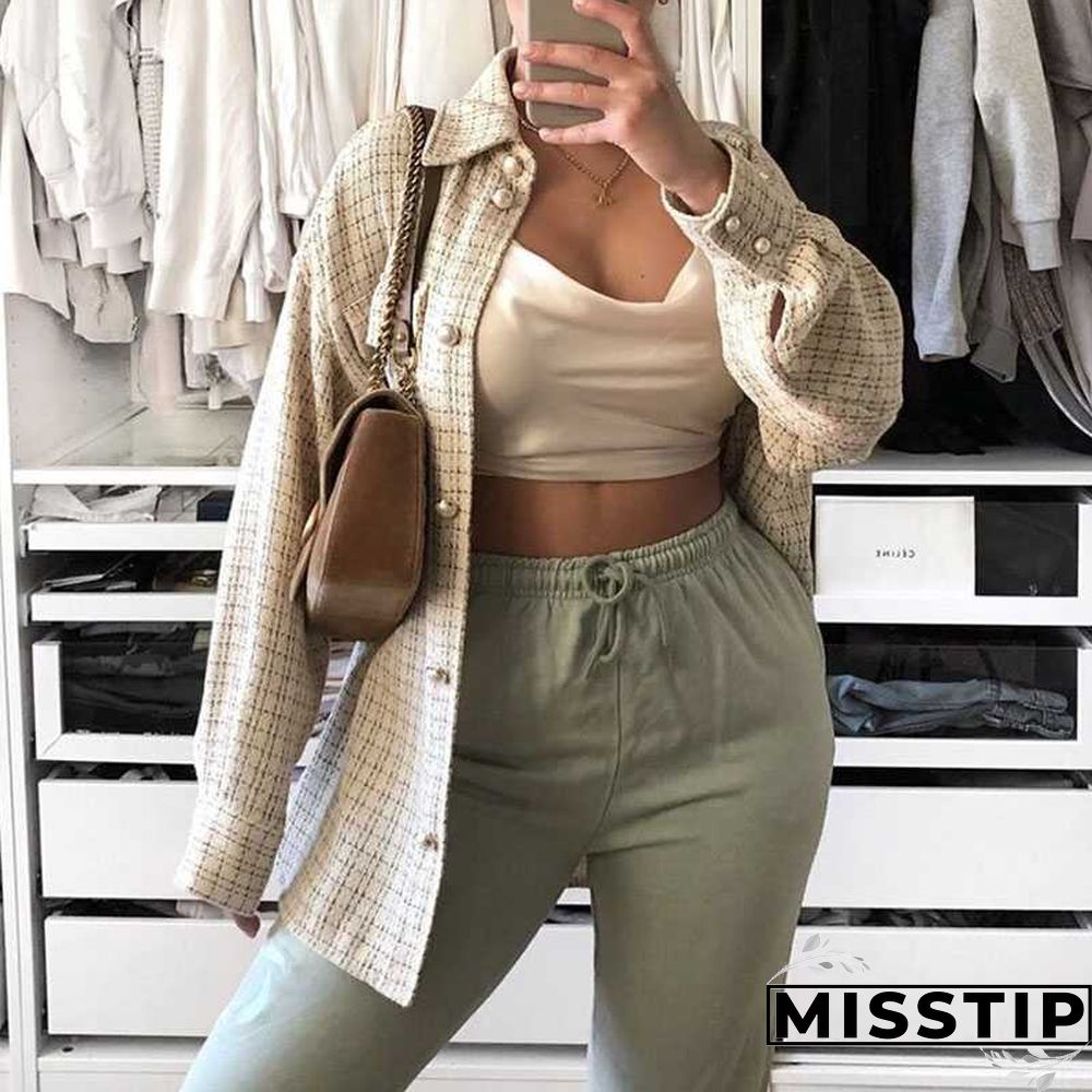 Classic Thick Colorblock Checked Button Down Shirt Jacket Woolen