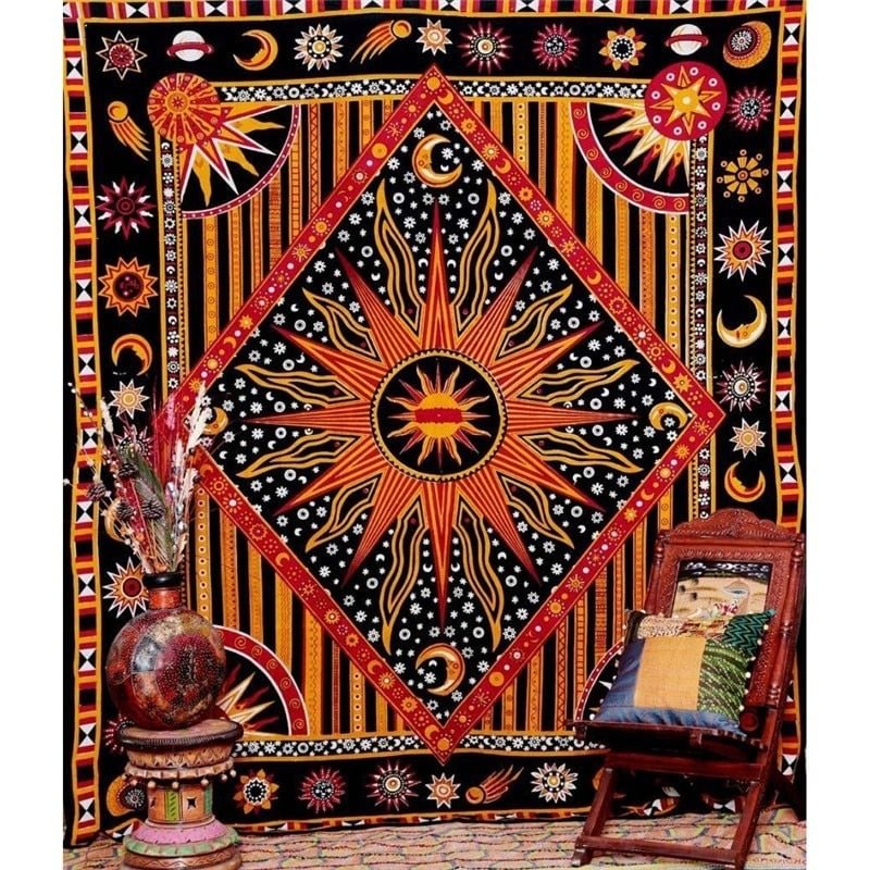 India Tarot Ouija Mandala Tapestry Hippie Psychedelic Tapestry Macrame Wall Hanging Sun Moon Boho Decor Headboard Blanket Picnic