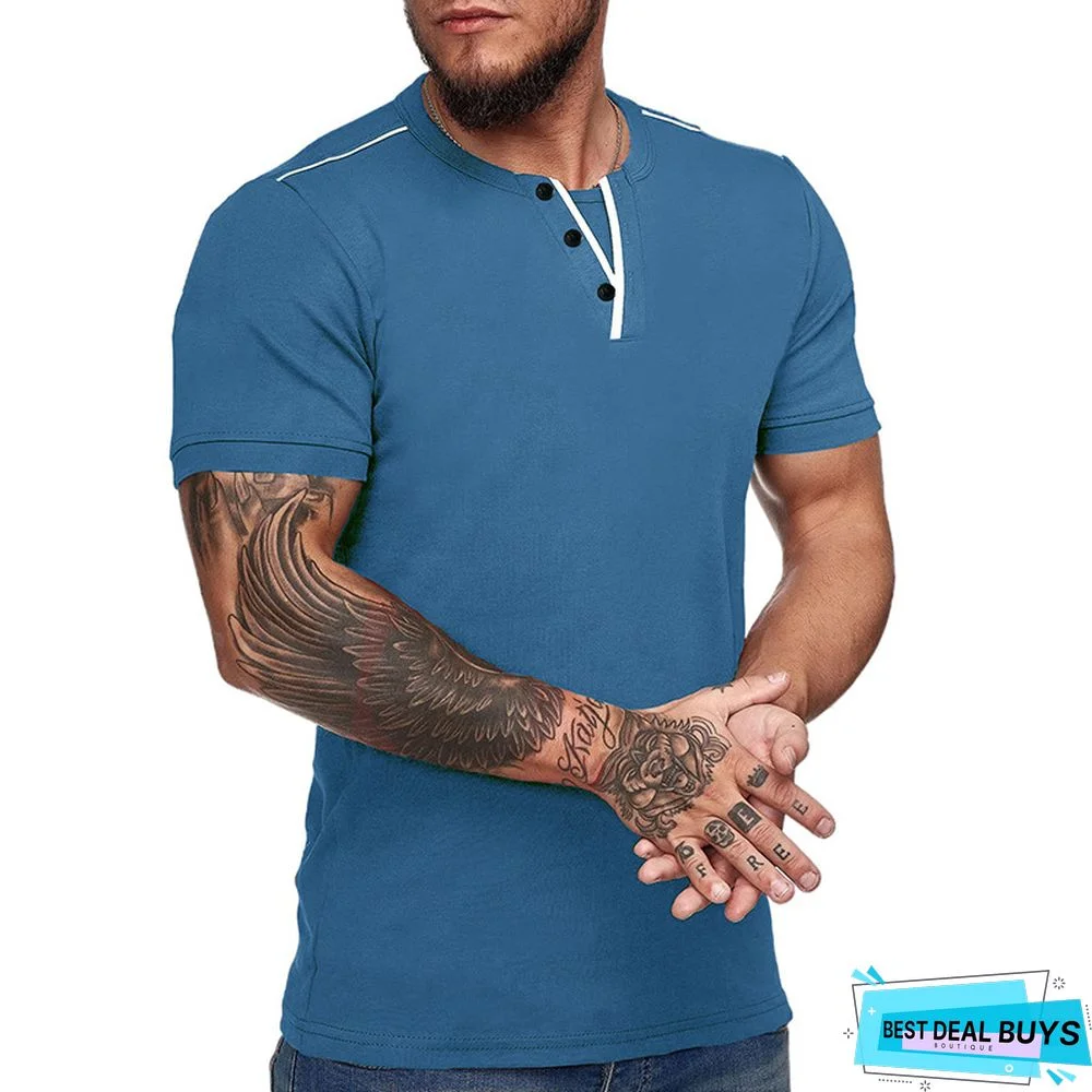 Men's Short Sleeve T-Shirt V-Neck Henry T-Shirt Men's Wear
