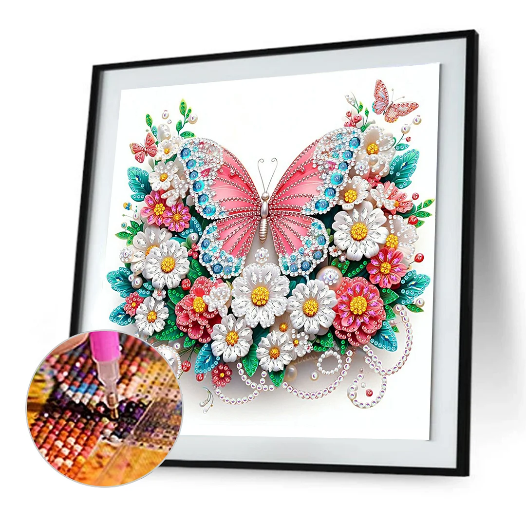 Pink Butterfly - Partial Special Shaped Drill Diamond Painting Kits (Canvas|30*30cm)