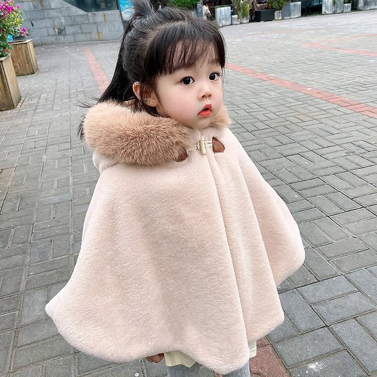 Baby Toddler Plush Collar Hooded Warm Cape