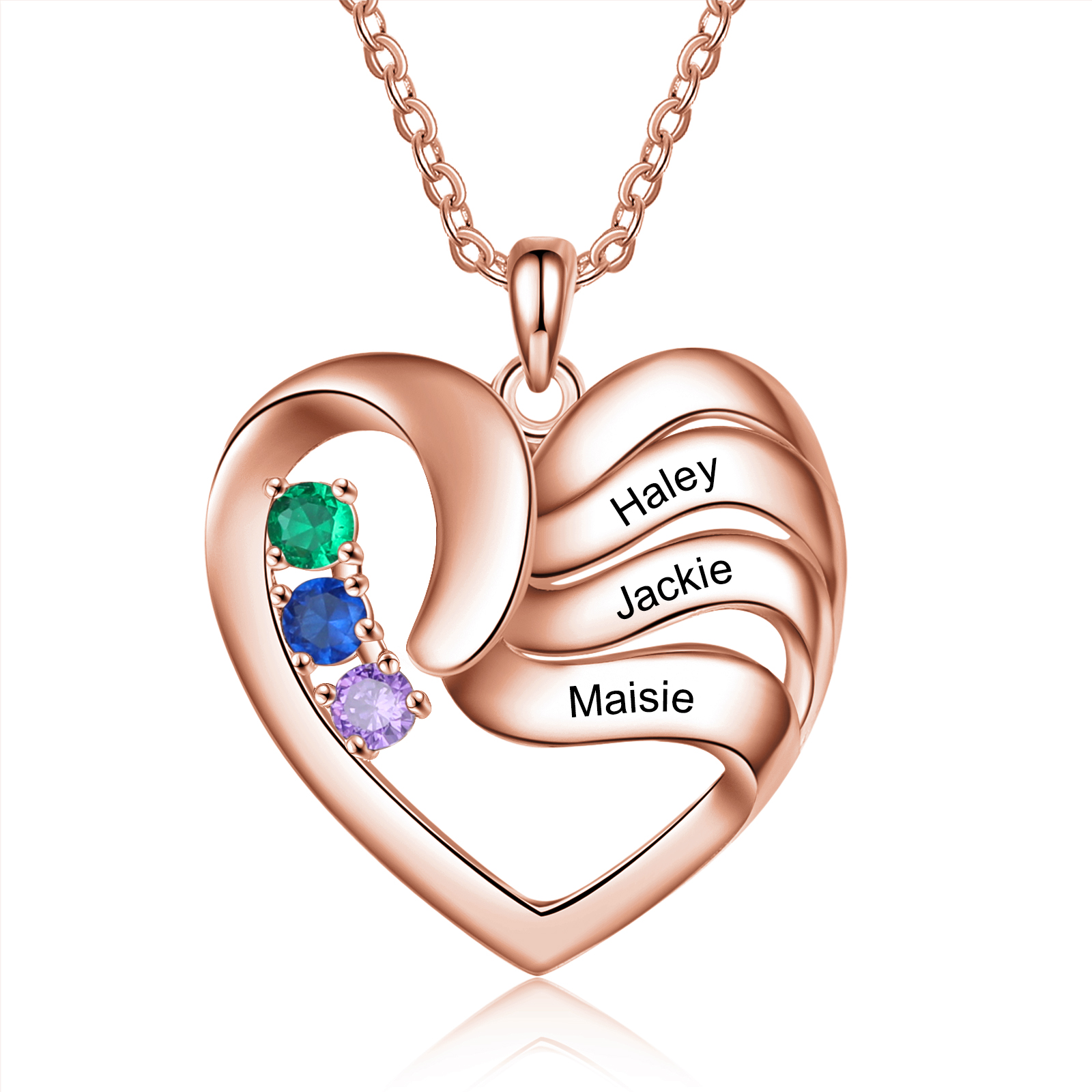 Personalized Heart Necklace With 3 Names For Lover