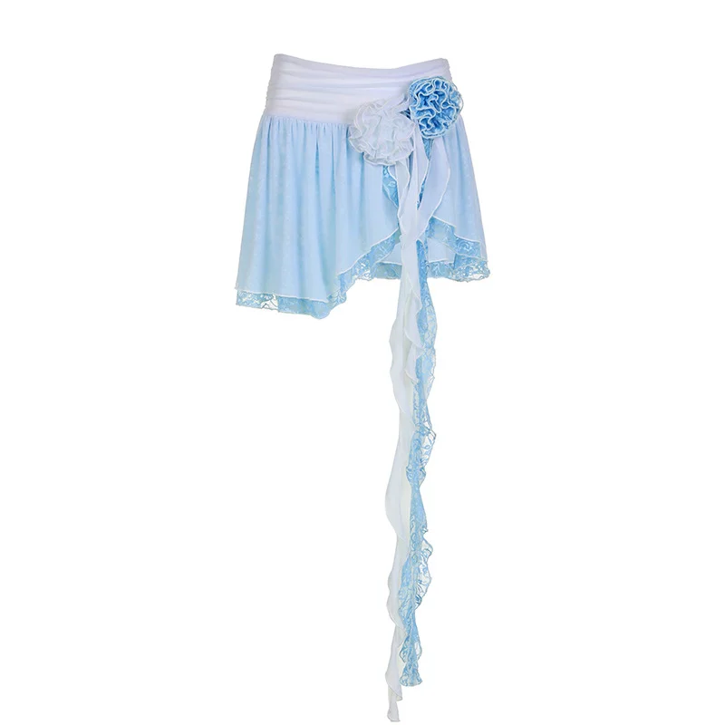 Toloer Toloer Pure Desire Wind Rose Tassel Ribbon Double Layer Fairy Skirt Low Waist Irregular Place Short Half Skirt-Outfit Ideas