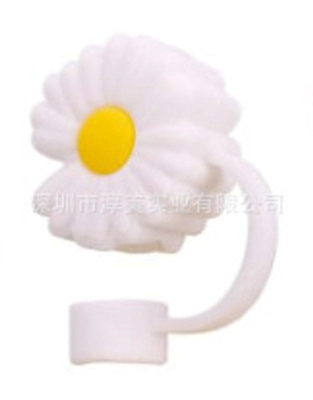 5 Pieces Silicone Straw Cap Flower Cartoon Baiyun Cup Straw Protective Cover Dust Plug 10mm