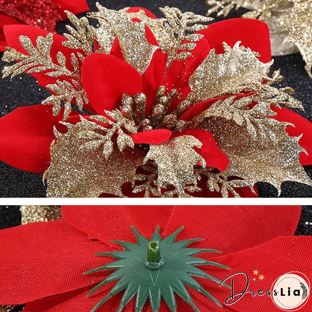 510Pcs Artificial Plastic Christmas Florals Glitter Fake Flowers Merry Tree Decorations