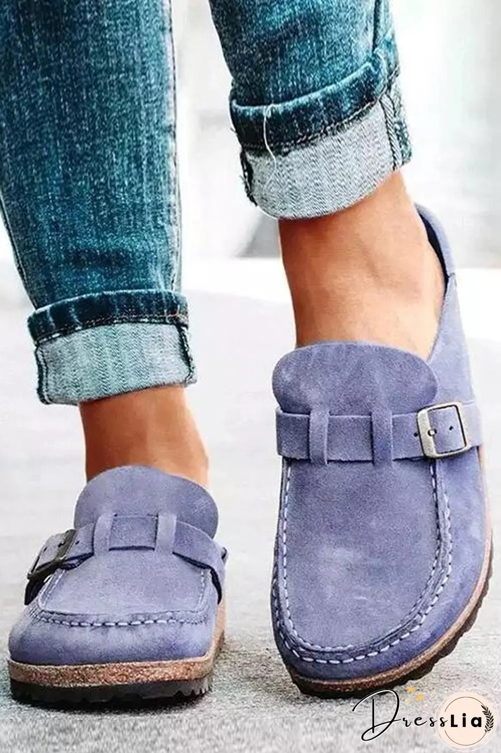 Closed Toe Slip On Slingbacks Nubuck Flat Sandals