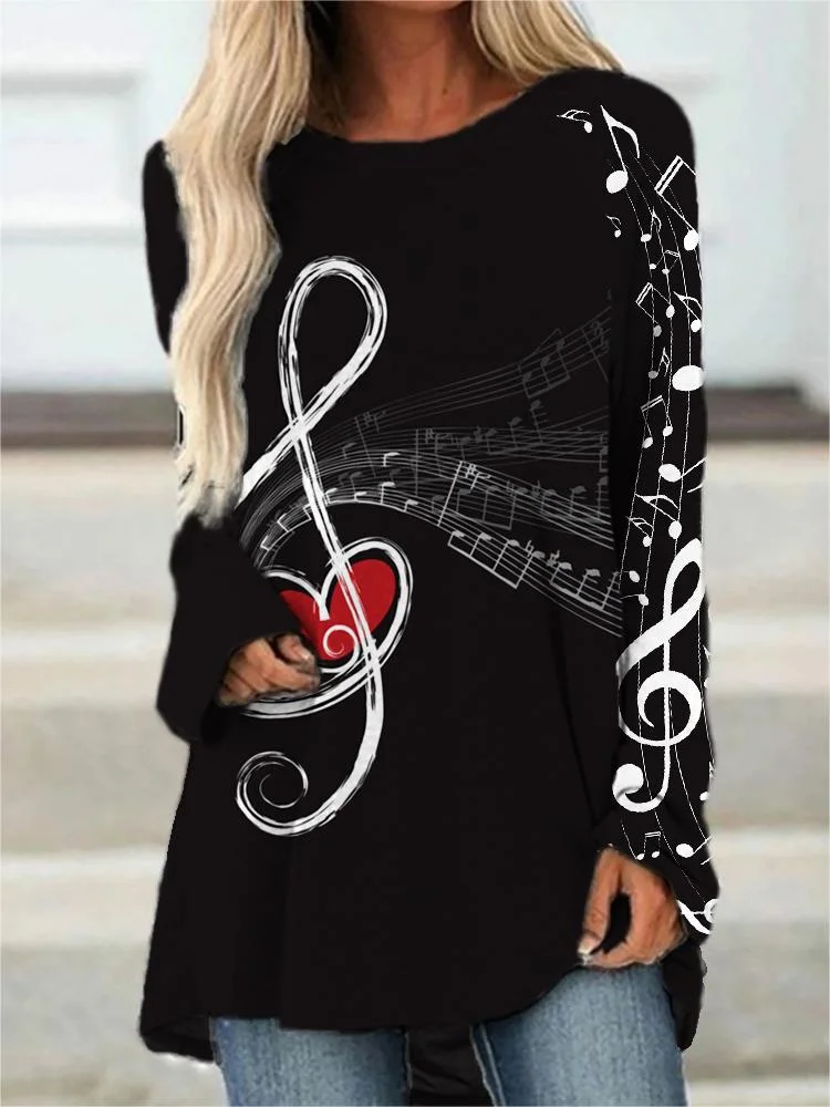 Music Notes Heart Art Long Sleeve A Line T Shirt