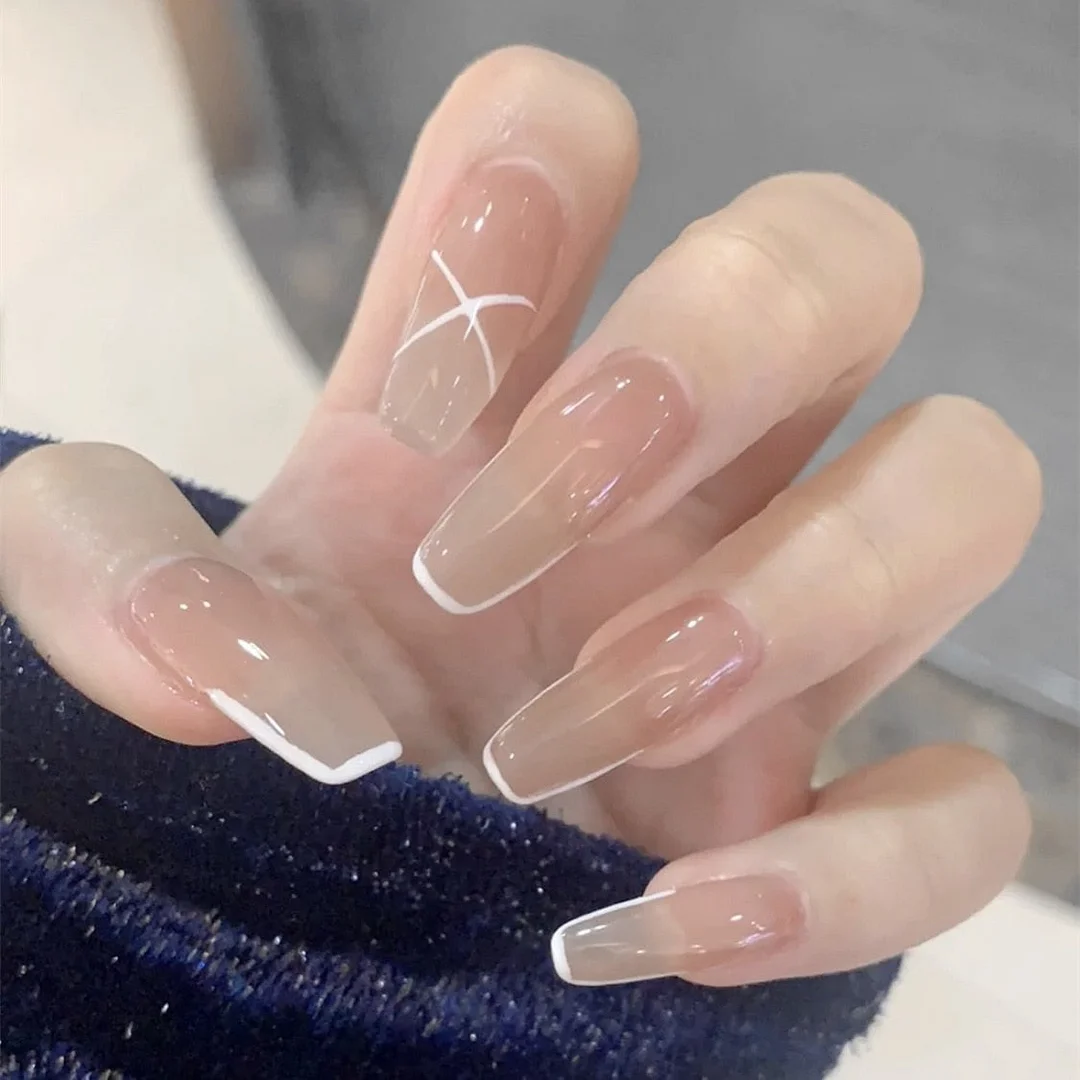 Sweet Summer Women Fake Nails Stickers Long Rose Pink Candy Color Wearable Nail Stickers Full Finished Nails With Glue 24pcs-Nail Inspo