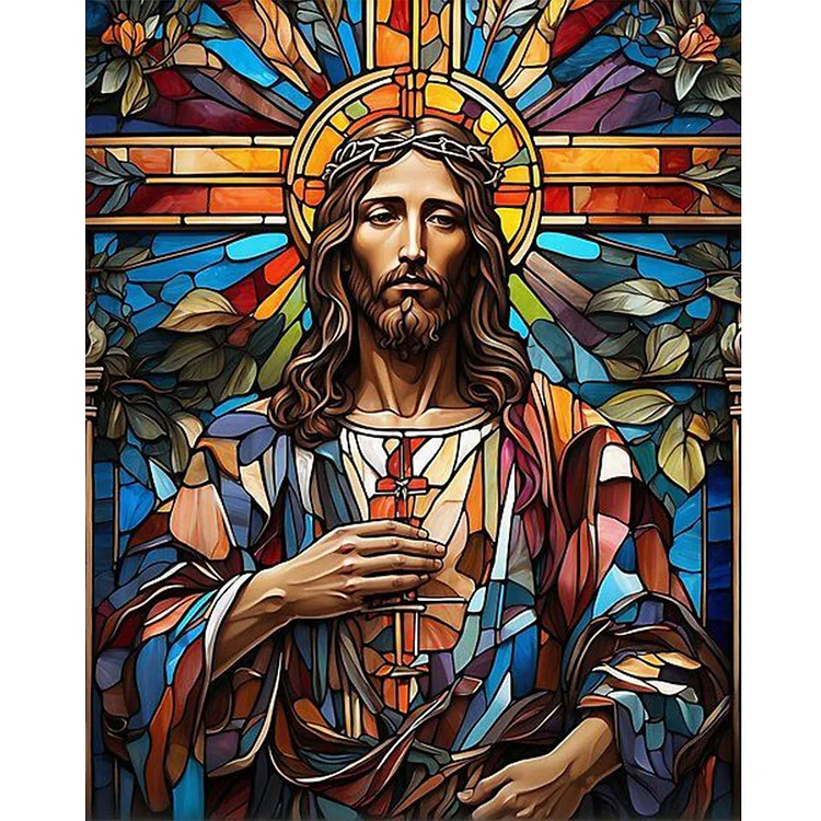 Jesus Glass Painting 40*50CM (Canvas) Full Round Drill Diamond Painting gbfke