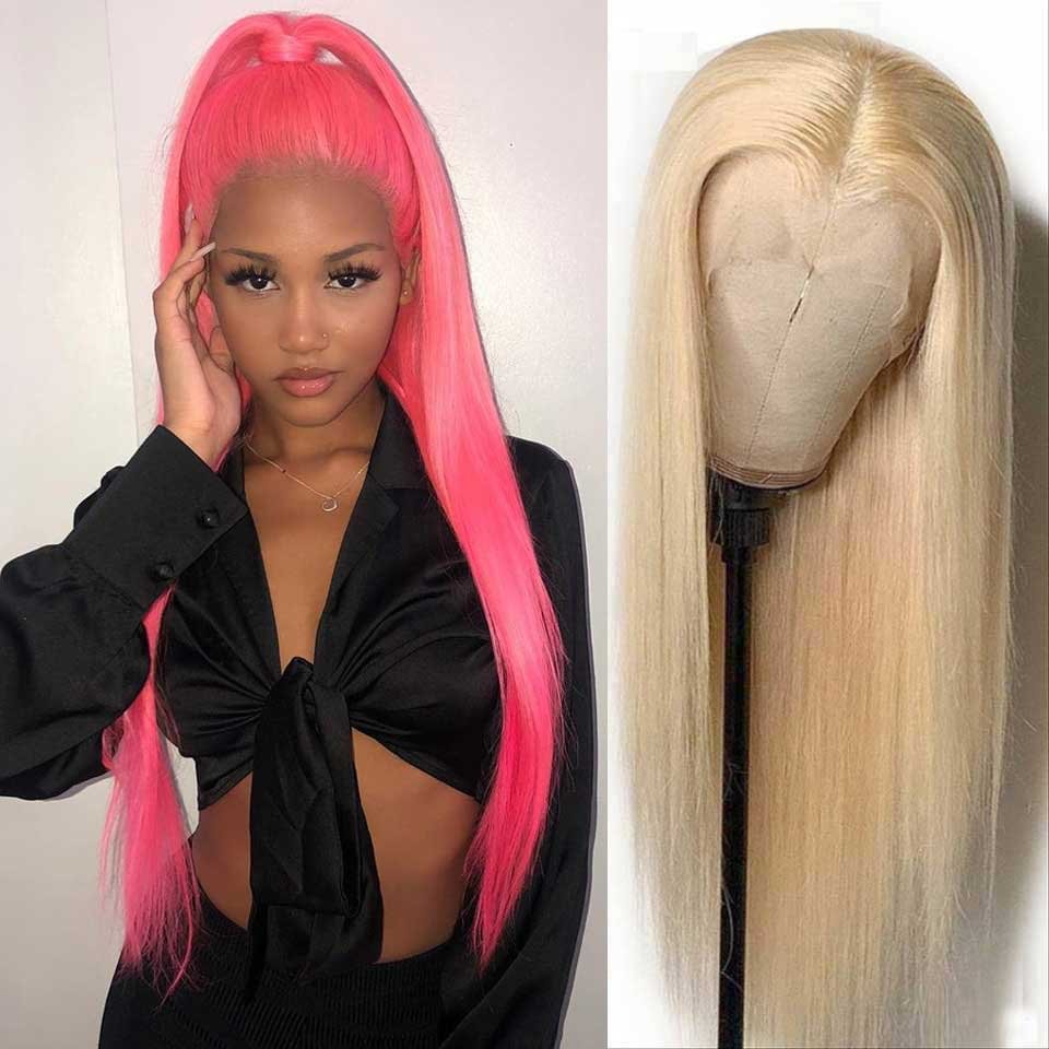 The Only Human Hair Wigs #613 blonde Straight 13x4 Inch Lace Frontal Wig Can Dye to Pink Blue Green purple silver ginger orange Gold